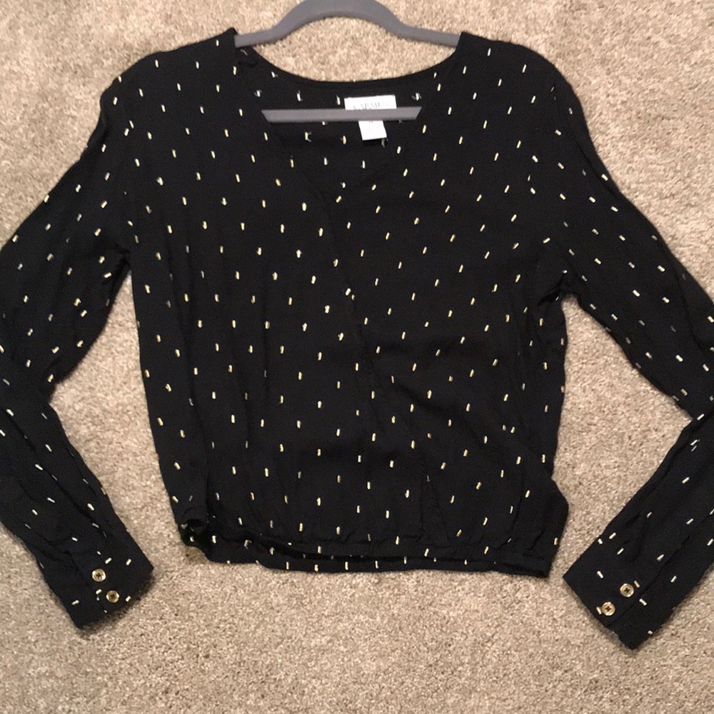 Black dress top with gold stitching